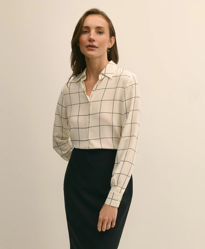 Sale Relaxed Silk Windowpane Blouse - Brooks Brothers Gift