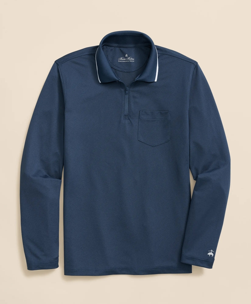 Sale Performance Series Long-Sleeve Zip-Neck Polo Shirt - Brooks Brothers For sale