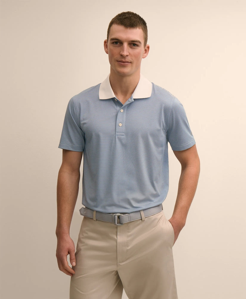 Men Performance Series Micro Stripe Jersey Polo Shirt - Brooks Brothers Discount