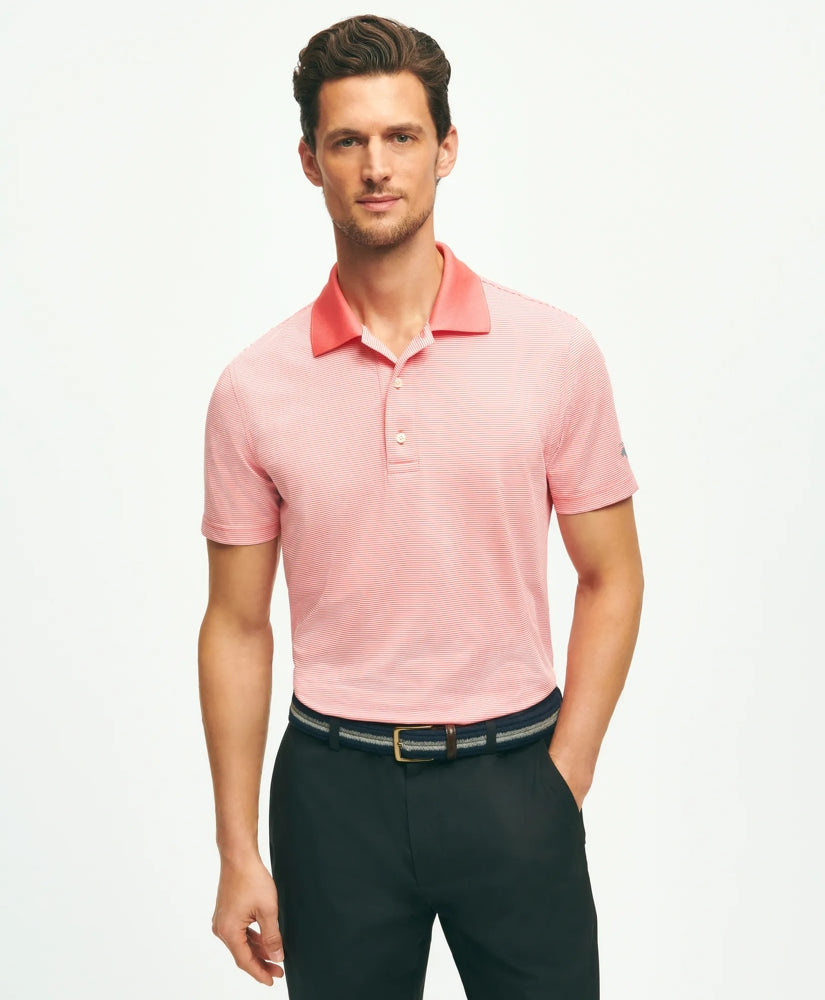 Men Performance Series Micro Stripe Jersey Polo Shirt - Brooks Brothers Discount