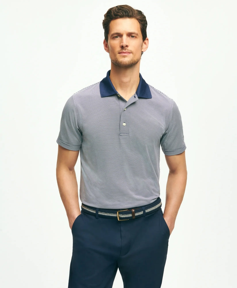 Men Performance Series Micro Stripe Jersey Polo Shirt - Brooks Brothers Discount