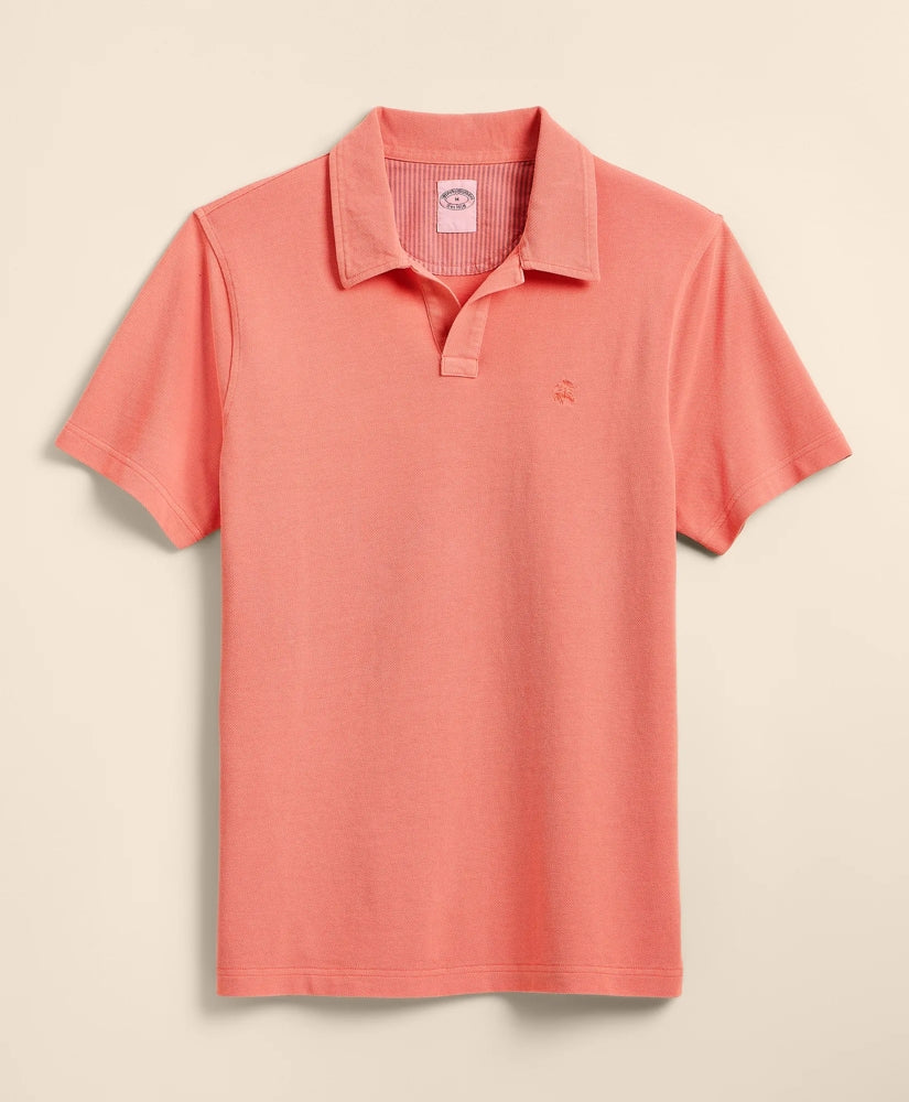 Men Cotton Pique Garment-Dyed Johnny Collar Polo Shirt - Brooks Brothers US