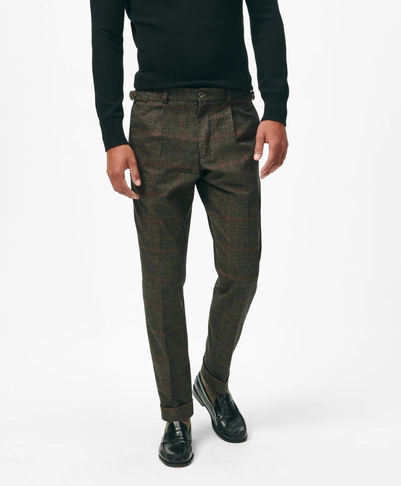 Sale Pleated Side-Tab Pants in Check Cotton Blend - Brooks Brothers Outlet