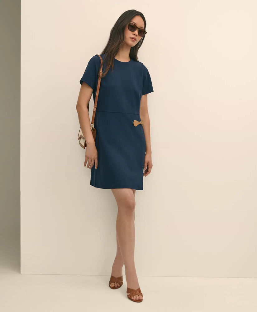 Sale Ponte Short-Sleeve Mini Dress With Buckle Detail