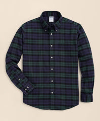 Men Portuguese Flannel Polo Button Down Collar, Black Watch Shirt - Brooks Brothers On sale