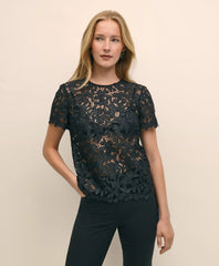 Sale Relaxed Short-Sleeve Semi-Sheer Lace Top