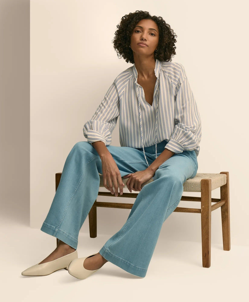 Sale Relaxed Tie-Neck Stripe Peasant Blouse - Brooks Brothers Outlet