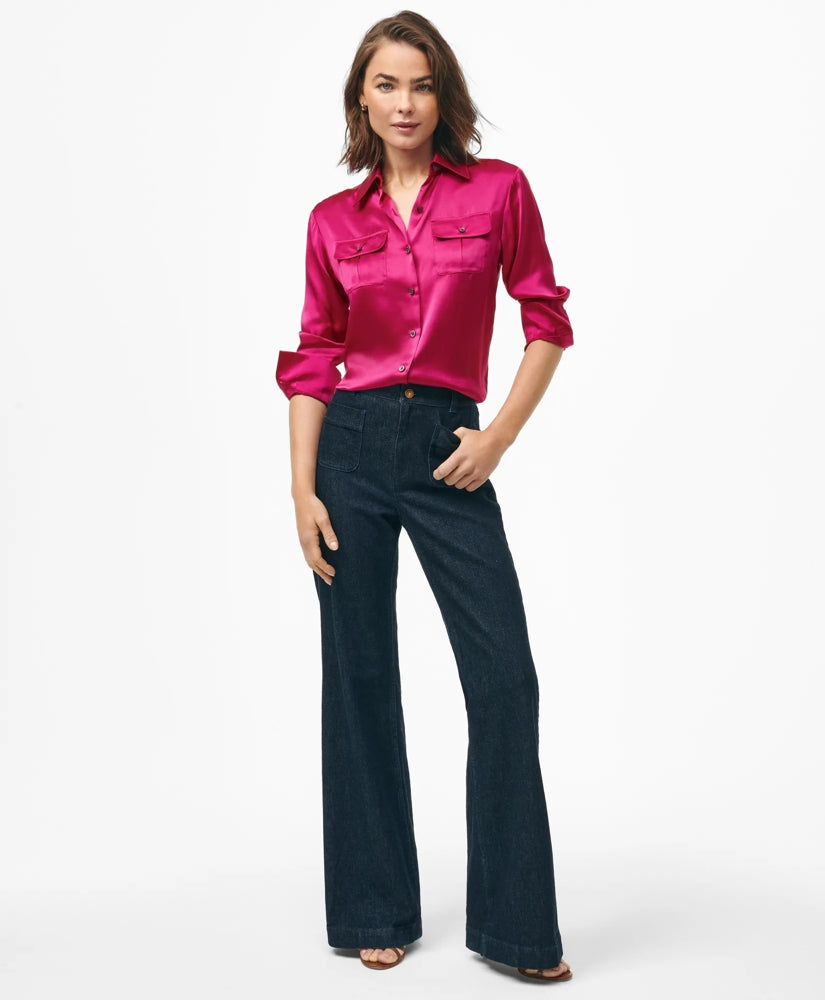 Shirts Relaxed Utility Blouse in Washable Silk - Brooks Brothers On sale