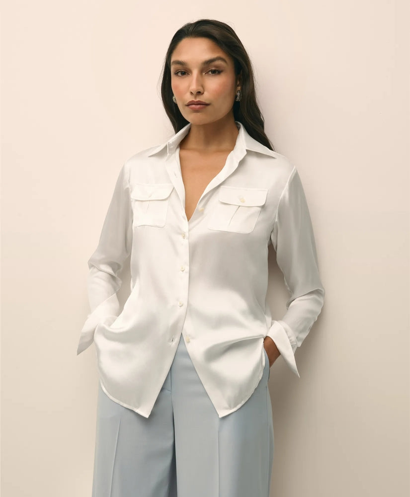 Shirts Relaxed Utility Blouse in Washable Silk - Brooks Brothers On sale