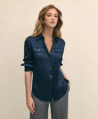 Shirts Relaxed Utility Blouse in Washable Silk - Brooks Brothers On sale