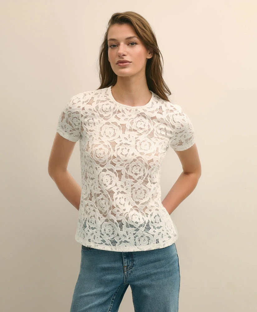Shirts Semi-Sheer Short-Sleeve Top in Floral Lace - Brooks Brothers Outlet