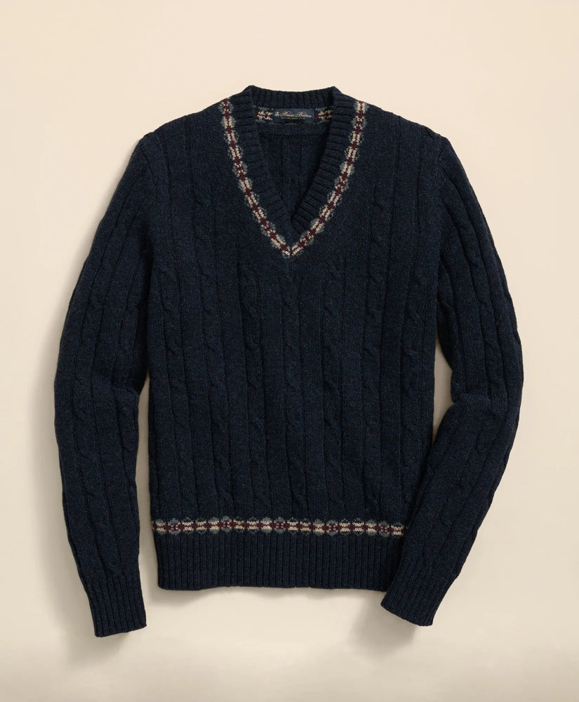 Sale Shetland Wool Fair-Isle Tipped Archive Tennis Sweater - Brooks Brothers Discount