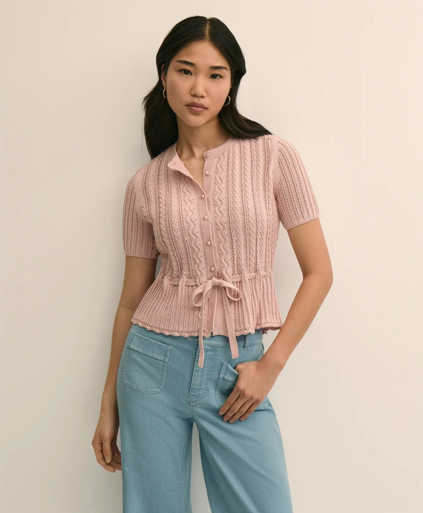 Women Short-Sleeve Pointelle Peplum Cardigan - Brooks Brothers On sale