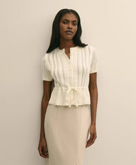 Women Short-Sleeve Pointelle Peplum Cardigan - Brooks Brothers On sale