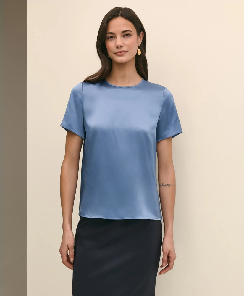 Women Short-Sleeve Top in Washable Silk Charmeuse - Brooks Brothers For sale
