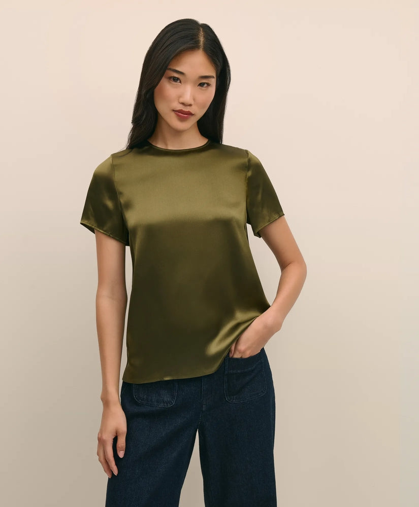 Women Short-Sleeve Top in Washable Silk Charmeuse - Brooks Brothers For sale