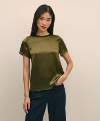 Women Short-Sleeve Top in Washable Silk Charmeuse - Brooks Brothers For sale