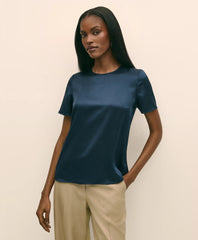 Women Short-Sleeve Top in Washable Silk Charmeuse - Brooks Brothers Near me