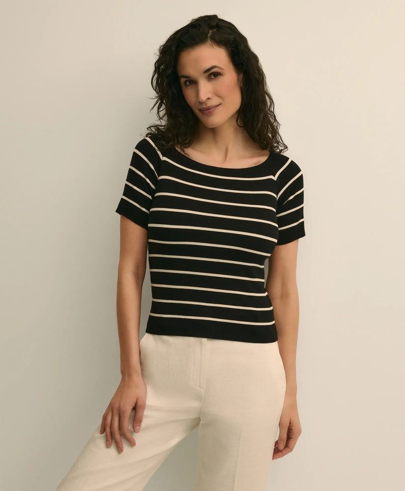 Women Silk Blend Ballet Neck Stripe Sweater - Brooks Brothers For sale