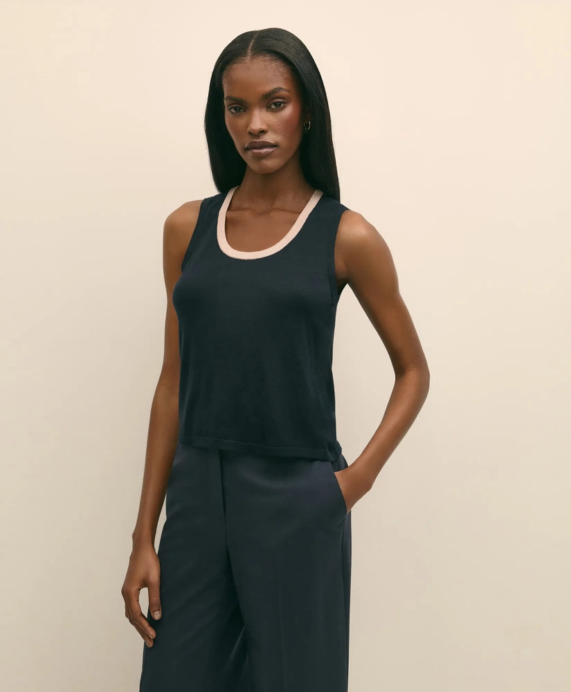 Sale Silk-Blend Tipped Sleeveless Sweater Shell - Brooks Brothers Outlet