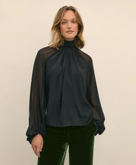 Sale Silk Contrast-Sleeve Blouse