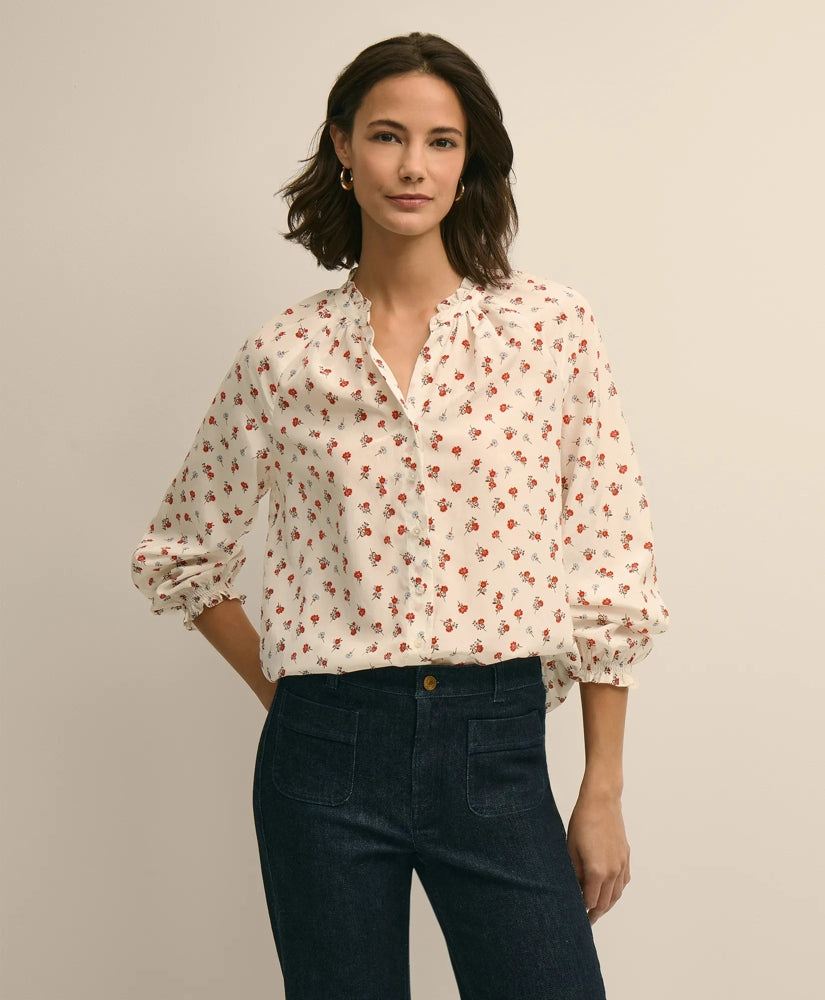 Sale Silk-Cotton Floral Print Blouse - Brooks Brothers On sale