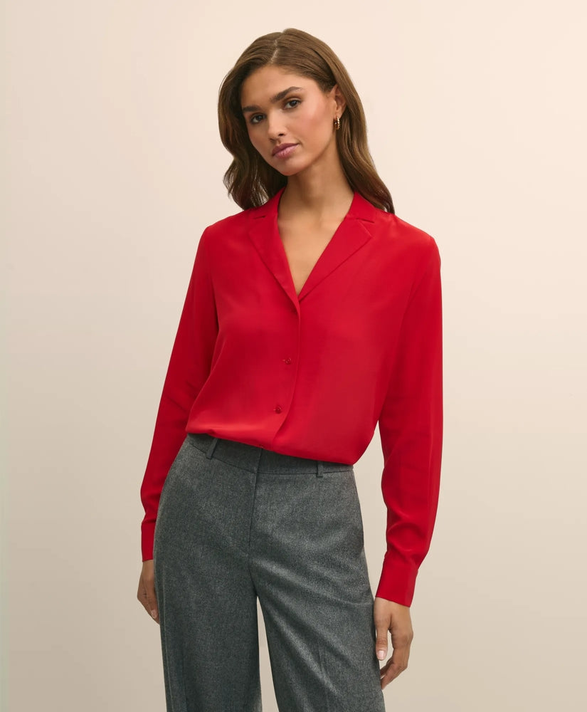 Shirts Silk Crepe Notch-Collar Blouse