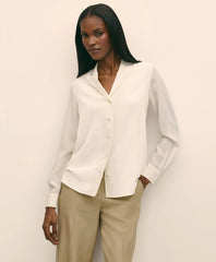 Shirts Silk Crepe Notch-Collar Blouse - Brooks Brothers