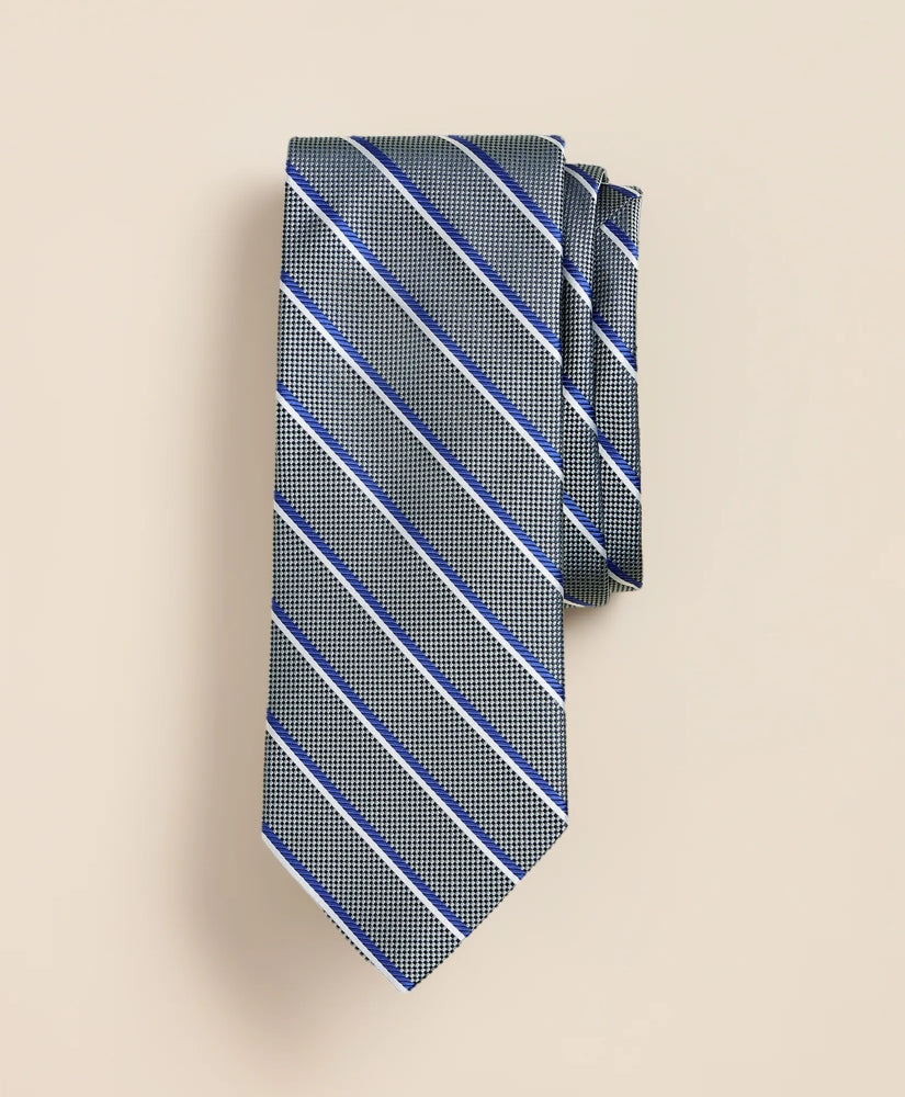 Men Silk Oxford-Weave Stripe Tie - Brooks Brothers Discount