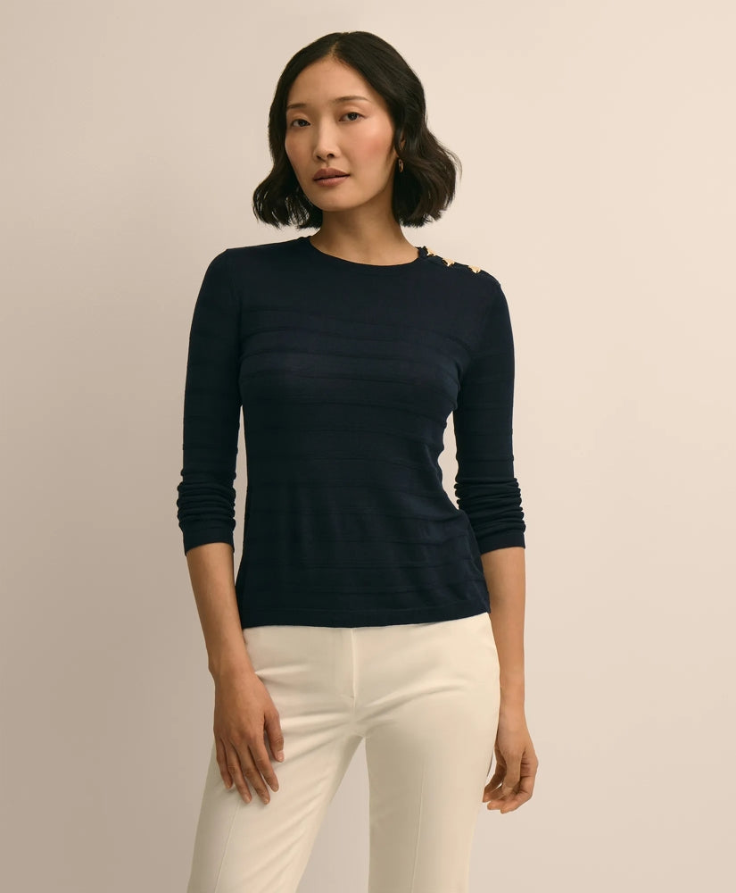 Sale Silk-Viscose Shadow Stripe Heart-Button Sweater - Brooks Brothers Outlet