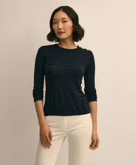 Sale Silk-Viscose Shadow Stripe Heart-Button Sweater - Brooks Brothers Outlet