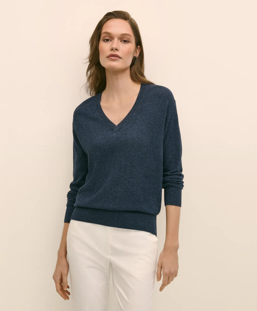 Sale Silk V-Neck Marled Knit Relaxed Sweater - Brooks Brothers Near me