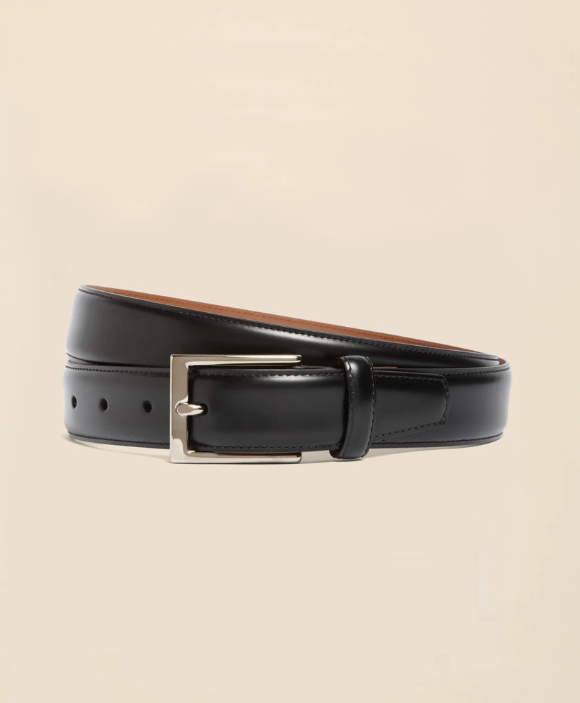 Men Silver Buckle Leather Dress Belt - Brooks Brothers