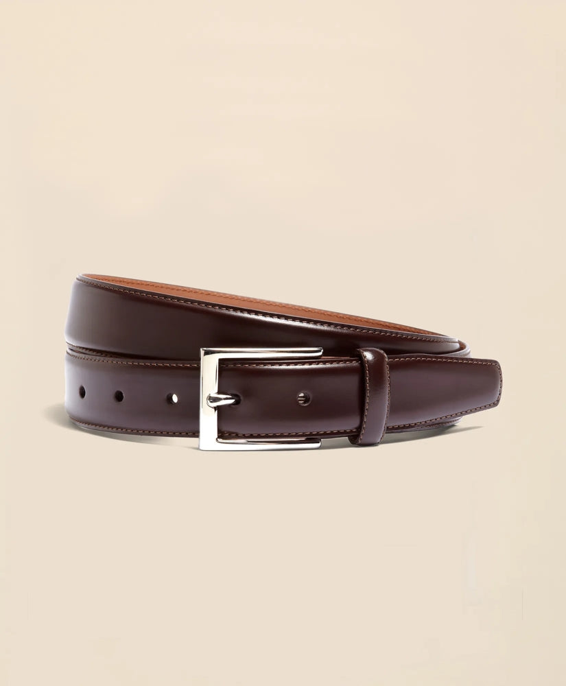 Men Silver Buckle Leather Dress Belt - Brooks Brothers