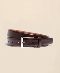 Men Silver Buckle Leather Dress Belt - Brooks Brothers