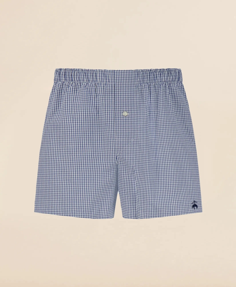 Men Slim Fit Cotton Broadcloth Check Boxers - Brooks Brothers US
