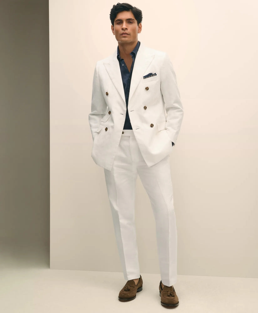 Tailored Slim Fit Cotton-Linen Herringbone Single-Pleat Suit Pants - Brooks Brothers sale