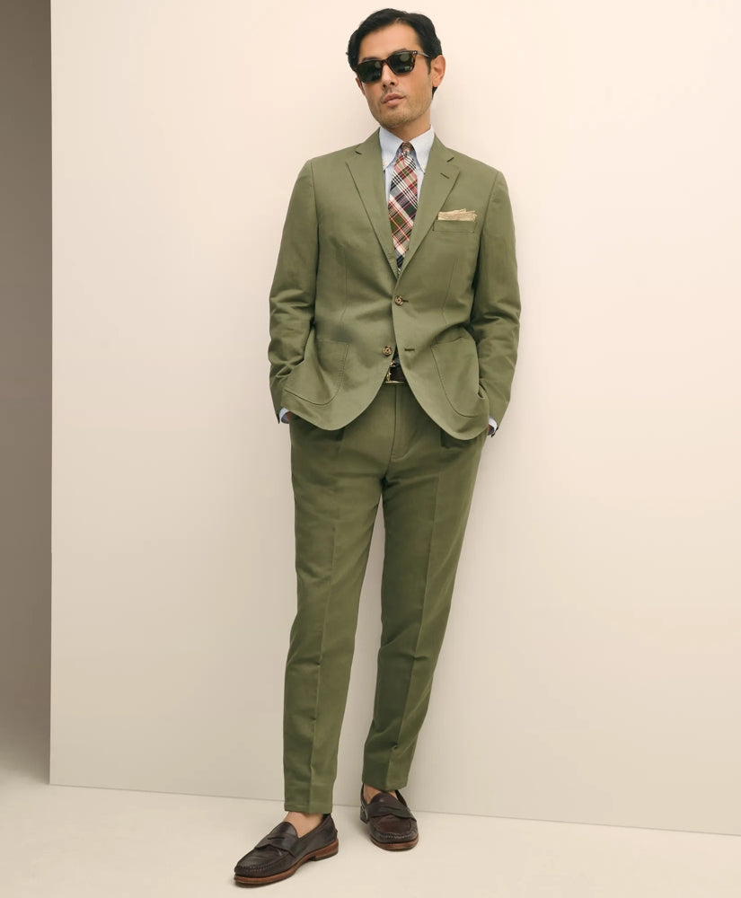 Tailored Slim Fit Fine Twill Washed Linen-Cotton Single-Pleat Suit Pants - Brooks Brothers Discount