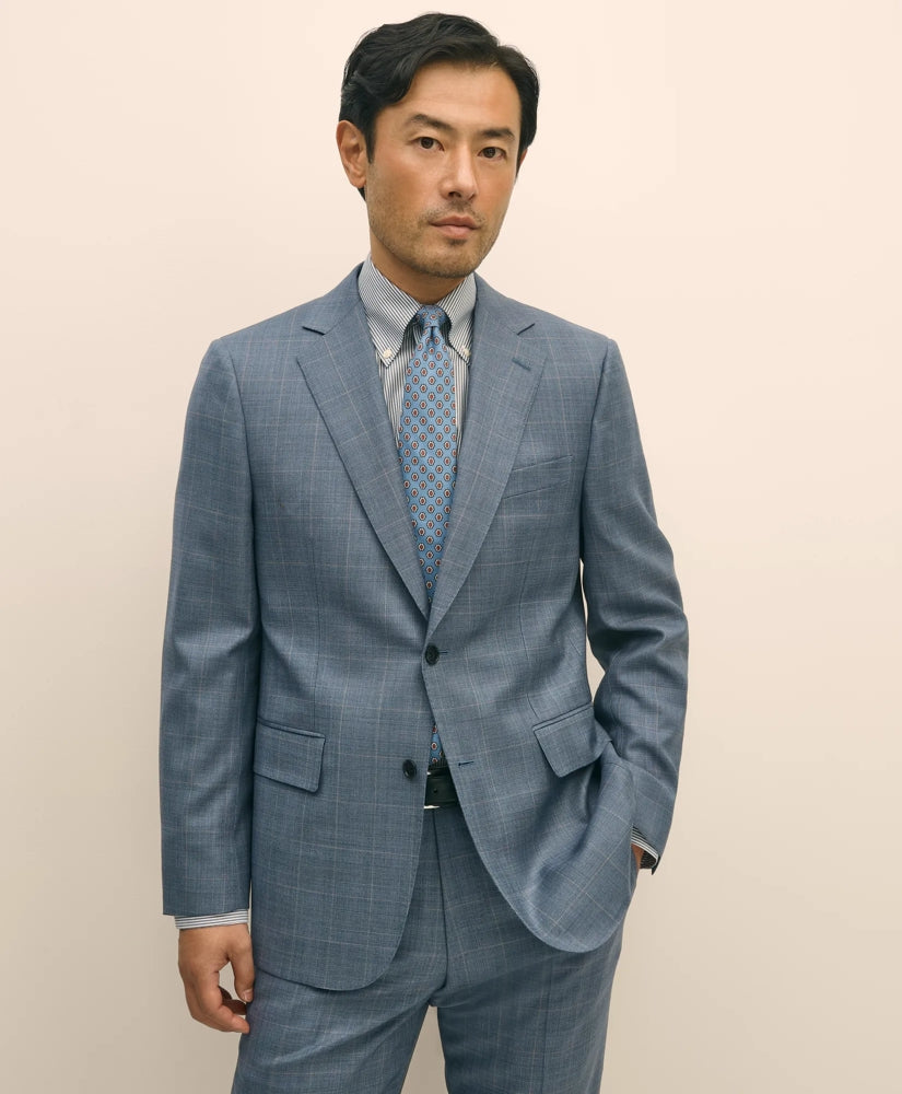Men Slim Fit Wool Overcheck 1818 Suit - Brooks Brothers sale