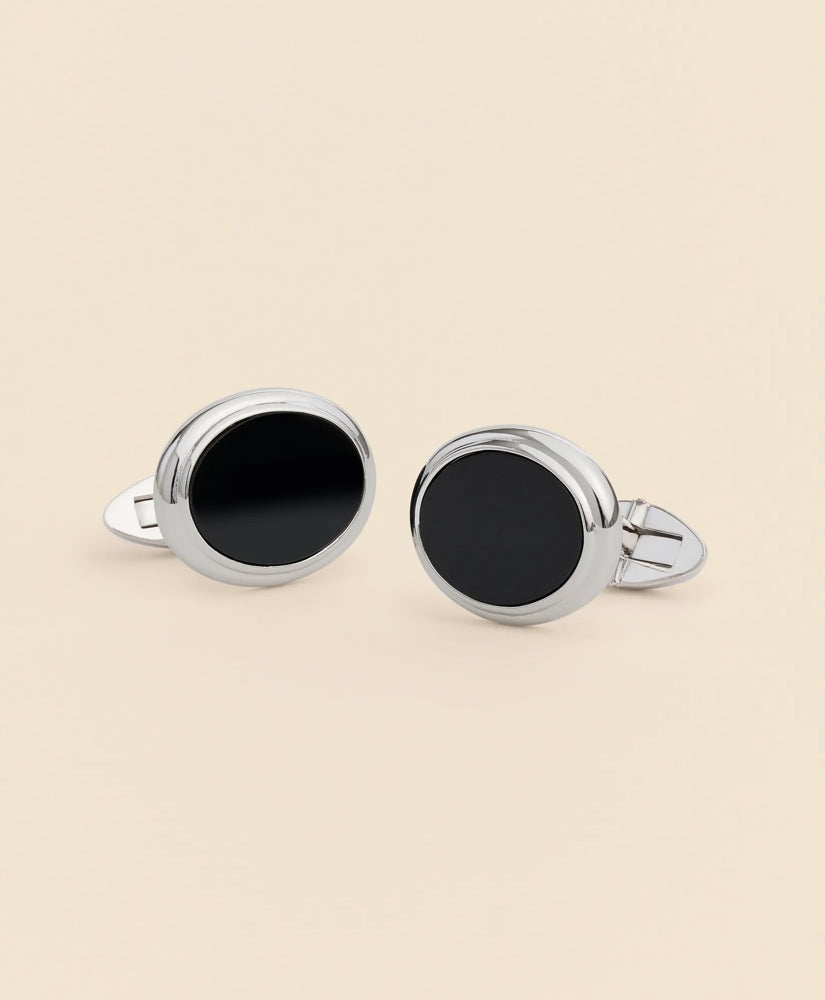 Men Sterling Silver Onyx Oval Rhodium-Plated Cufflinks - Brooks Brothers Near me