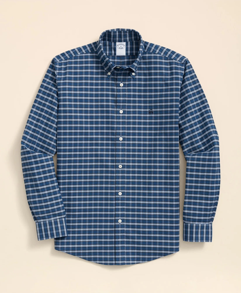 Sale Stretch Cotton Non-Iron Oxford Polo Button Down Collar, Mini Tartan Shirt - Brooks Brothers sale
