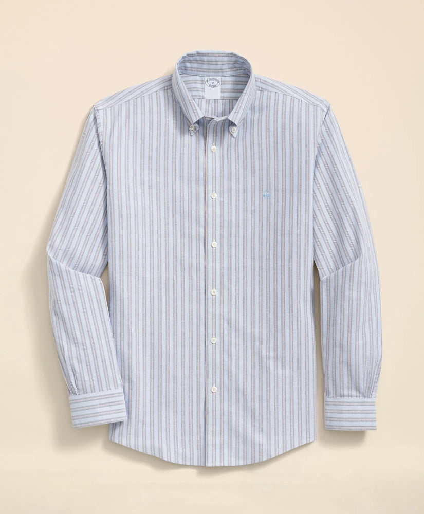 Sale Stretch Cotton Non-Iron Oxford Polo Button Down Collar, Striped Shirt