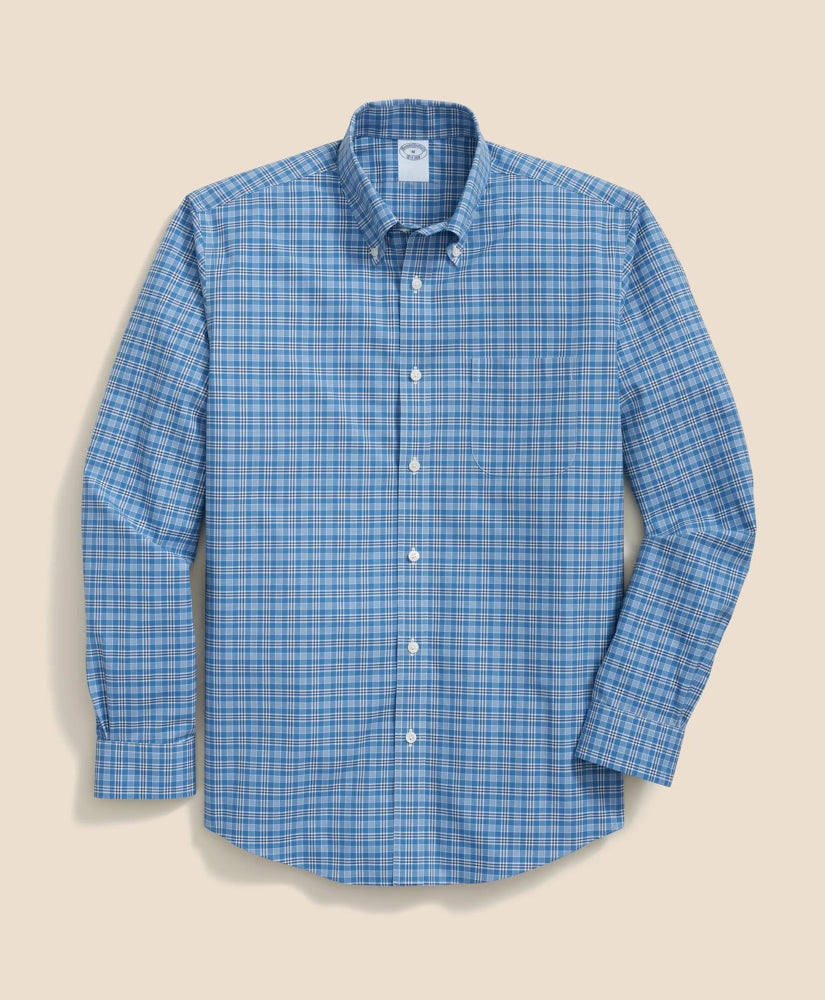 Sale Stretch Cotton Non-Iron Polo Button Down Collar, Checked Shirt - Brooks Brothers US