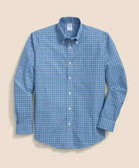 Sale Stretch Cotton Non-Iron Polo Button Down Collar, Checked Shirt - Brooks Brothers US
