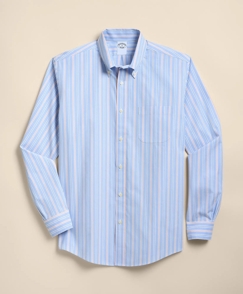 Men Stretch Cotton Non-Iron Broadcloth Polo Button-Down Collar, Stripe Sport Shirt - Brooks Brothers Discount