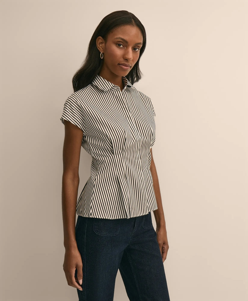 Women Cotton Sateen Stripe Peplum Shirt