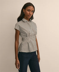 Women Cotton Sateen Stripe Peplum Shirt