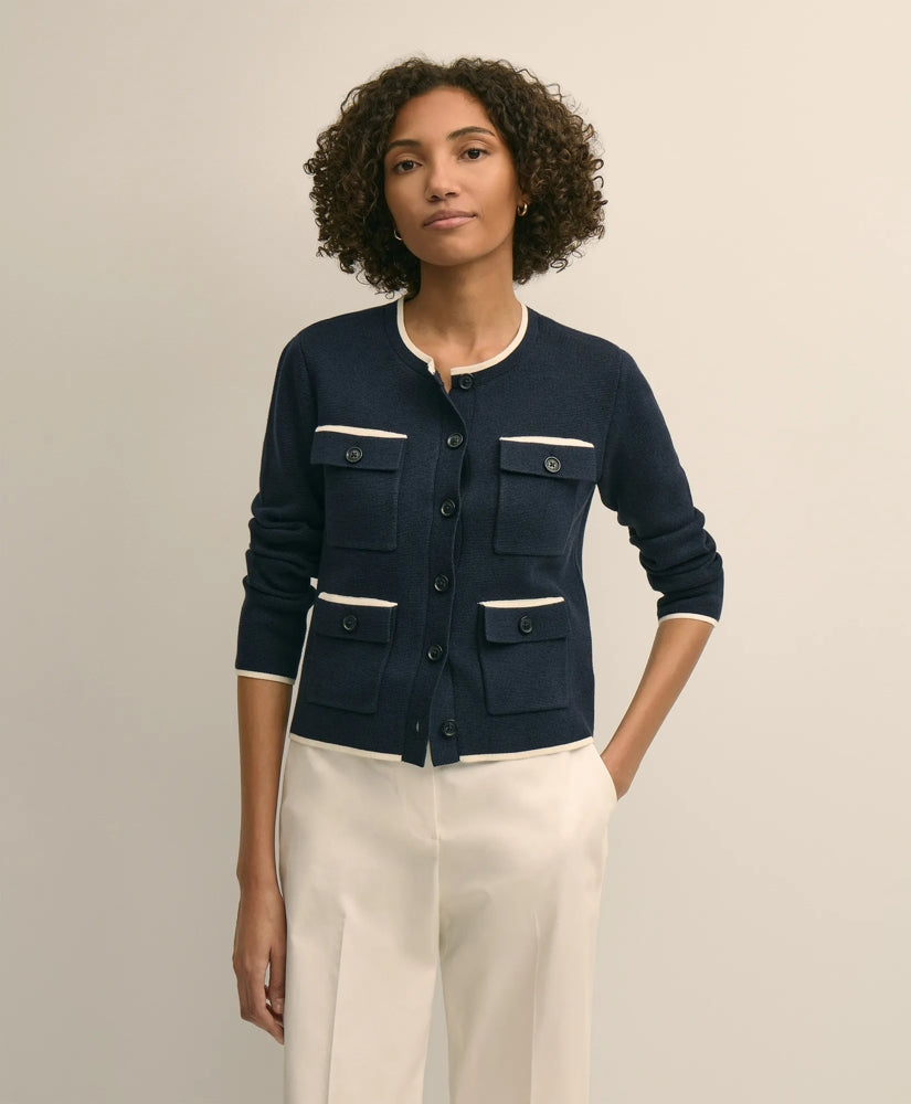 Sale Cotton Tipped 4-Pocket Cardigan - Brooks Brothers Near me