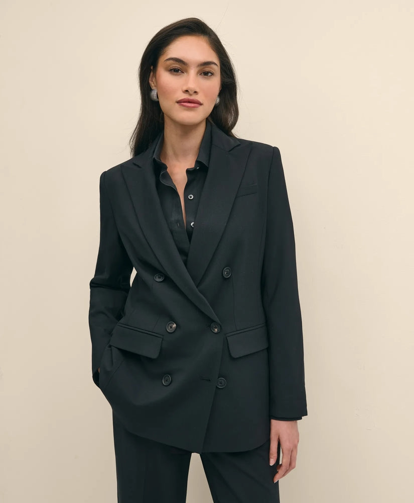 Women The Essentials Double-Breasted Peak Lapel Jacket in Wool Blend