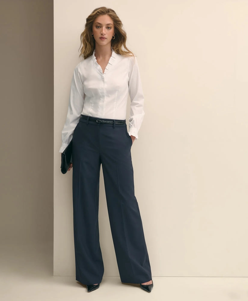 Women The Essentials Wide-Leg Trousers in Wool Blend - Brooks Brothers Outlet